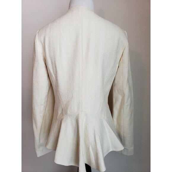 Derek Lam 10 Crosby Jacket Womens 2 Peplum Ivory Fringe Lapel Blazer Textured - Picture 5 of 10